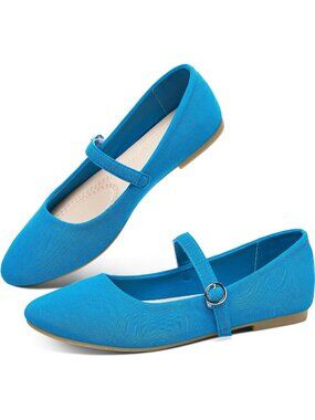 Womens Lake Blue Canvas Round Toe Ballet Business Flats Comfortable Flat Shoes